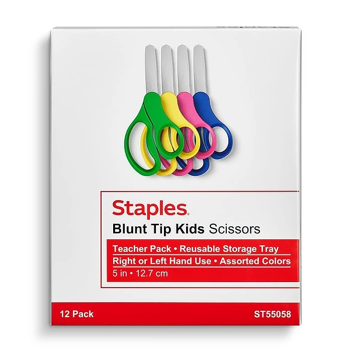 Staples Teacher Pack 5" Kids Blunt Tip Stainless Steel Scissors, Straight Handle, Right And Left Handed, 12/Pack (TR55058) 6 Staples Teacher Pack 5" Kids Blunt Tip Stainless Steel Scissors, Straight Handle, Right And Left Handed, 12/Pack (TR55058) - Image 4