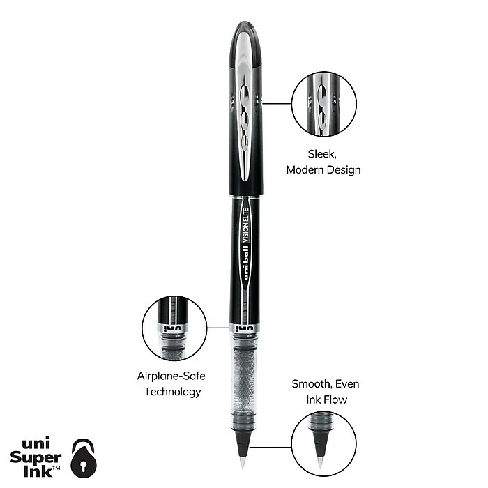 Uni-ball VISION ELITE Rollerball Pen, Micro Point, Black Ink, 4/Pack (69112) 10 Uni-ball VISION ELITE Rollerball Pen, Micro Point, Black Ink, 4/Pack (69112) - Image 8