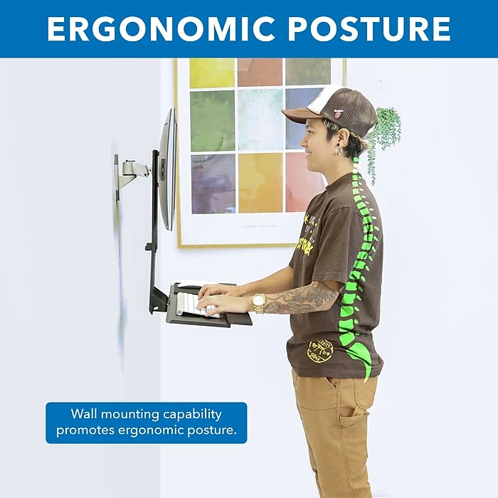 Mount-It! Monitor And Keyboard Wall Mount, Height Adjustable Standing Keyboard Tray, 25" W Tray, VESA Mount Required (MI-7915) 3 Mount-It! Monitor And Keyboard Wall Mount, Height Adjustable Standing Keyboard Tray, 25" W Tray, VESA Mount Required (MI-7915) - Image 2