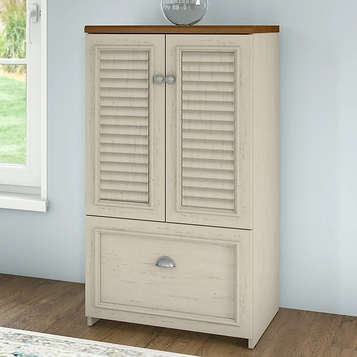 Bush Furniture Fairview Storage Cabinet With Drawer, Antique White/Tea Maple (WC53280-03) 5 Bush Furniture Fairview Storage Cabinet With Drawer, Antique White/Tea Maple (WC53280-03) - Image 3