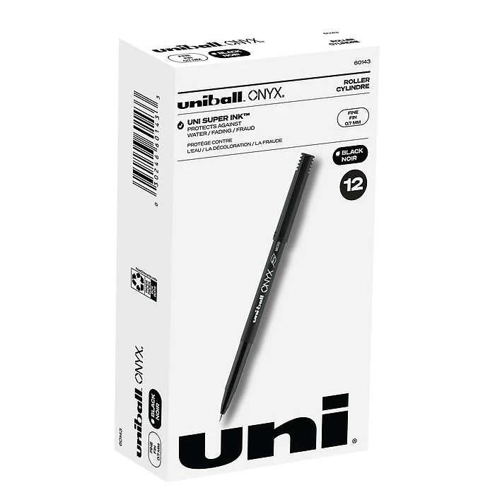 Uni-ball Uniball Onyx Rollerball Pens, Fine Point, 0.7mm, Black Ink, Dozen (60143) 3 Uni-ball Uniball Onyx Rollerball Pens, Fine Point, 0.7mm, Black Ink, Dozen (60143)