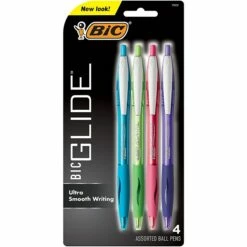 BIC Glide Original Retractable Ballpoint Pens, Medium, Assorted Fashion Colors, 4/Pack
