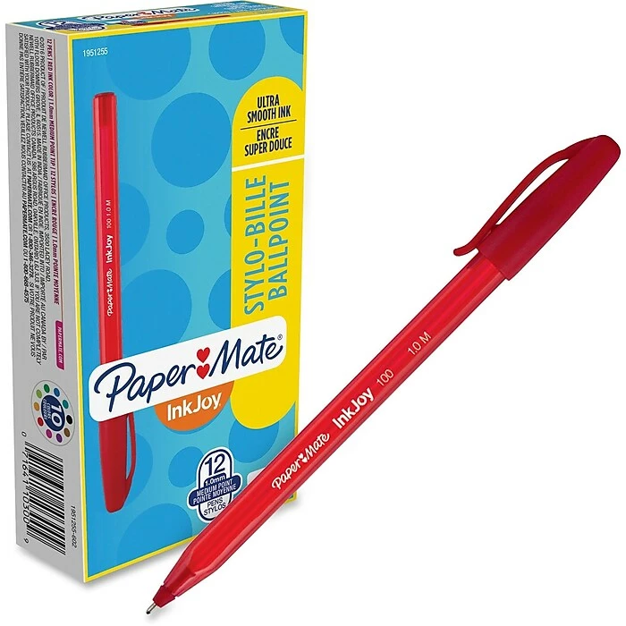 Paper Mate InkJoy 100RT Stick Ballpoint Pen, Medium Point, Red Ink, Dozen (1951255) 3 Paper Mate InkJoy 100RT Stick Ballpoint Pen, Medium Point, Red Ink, Dozen (1951255)