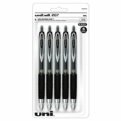 Uni-ball Signo 207 Retractable Gel Pen, Fine Point, Black Ink, 5/Pack (1960240)