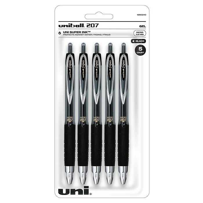 Uni-ball Signo 207 Retractable Gel Pen, Fine Point, Black Ink, 5/Pack (1960240) 3 Uni-ball Signo 207 Retractable Gel Pen, Fine Point, Black Ink, 5/Pack (1960240)