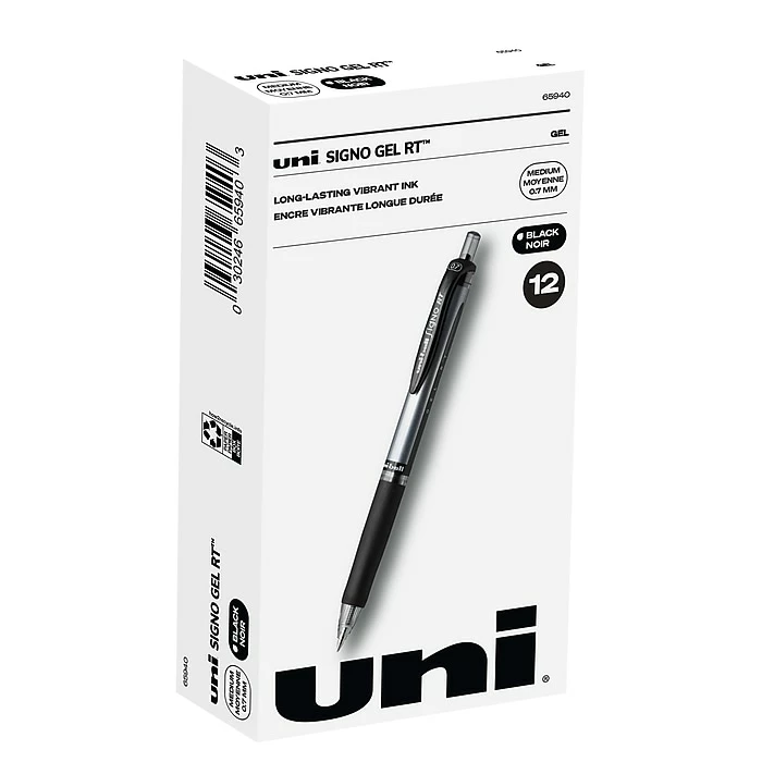 Uni-ball Uniball Signo RT Gel Pens, Medium Point, 0.7mm, Black Ink, Dozen (65940) 3 Uni-ball Uniball Signo RT Gel Pens, Medium Point, 0.7mm, Black Ink, Dozen (65940)