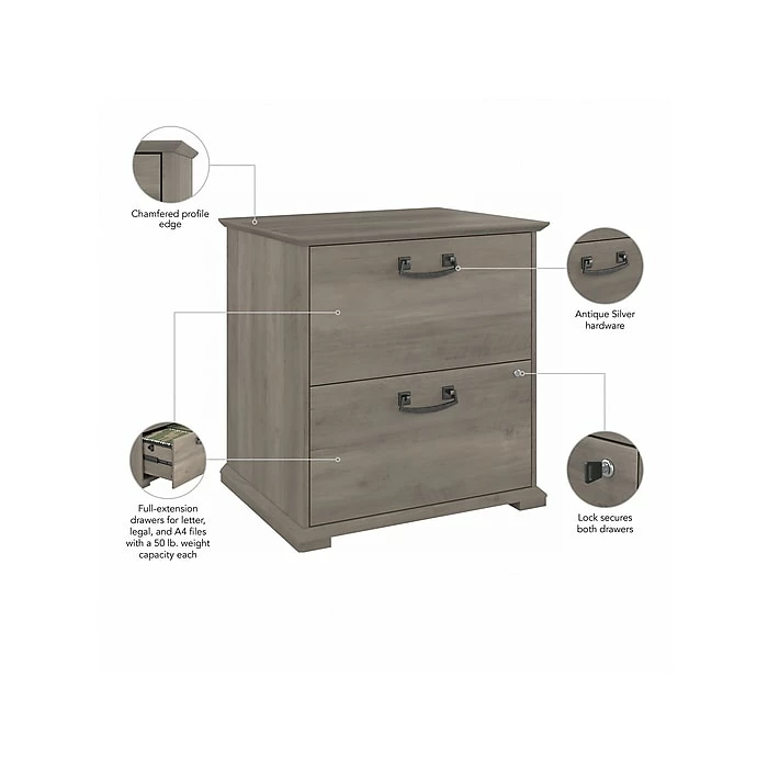 Bush Furniture Homestead 2-Drawer Lateral File Cabinet, Letter/Legal Size, Lockable, 30"H, Driftwood Gray (HOF129DG-03) 5 Bush Furniture Homestead 2-Drawer Lateral File Cabinet, Letter/Legal Size, Lockable, 30"H, Driftwood Gray (HOF129DG-03) - Image 3