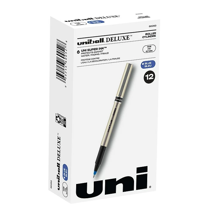 Uni Deluxe Rollerball Pen,Fine Point, Blue Ink, Dozen (60053) 3 Uni Deluxe Rollerball Pen,Fine Point, Blue Ink, Dozen (60053)