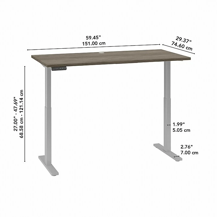 Bush Business Furniture Move 60 Series 27"-48" Adjustable Standing Desk, Modern Hickory/Cool Gray Metallic (M6S6030MHSK) 7 Bush Business Furniture Move 60 Series 27"-48" Adjustable Standing Desk, Modern Hickory/Cool Gray Metallic (M6S6030MHSK) - Image 5