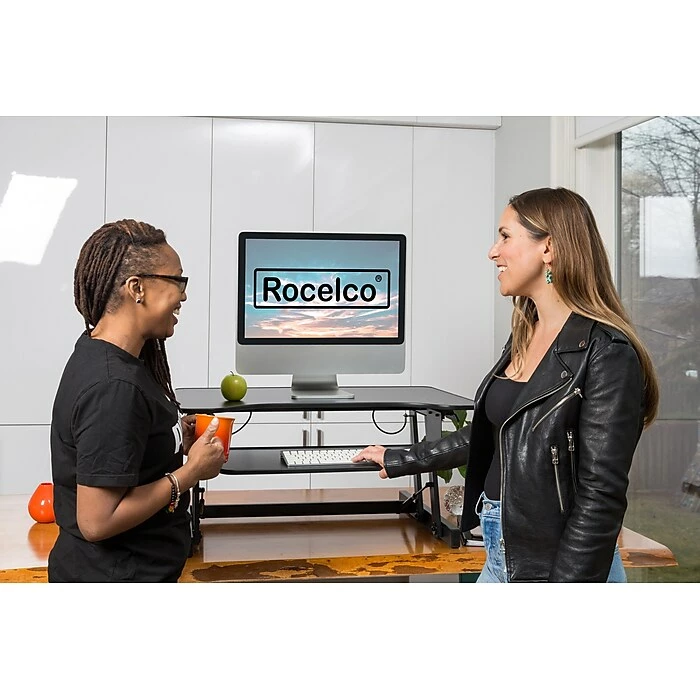 Rocelco 32" Height Adjustable Standing Desk Converter With Anti Fatigue Mat Bundle, Black (R ADRB-MAFM) 6 Rocelco 32" Height Adjustable Standing Desk Converter With Anti Fatigue Mat Bundle, Black (R ADRB-MAFM) - Image 4