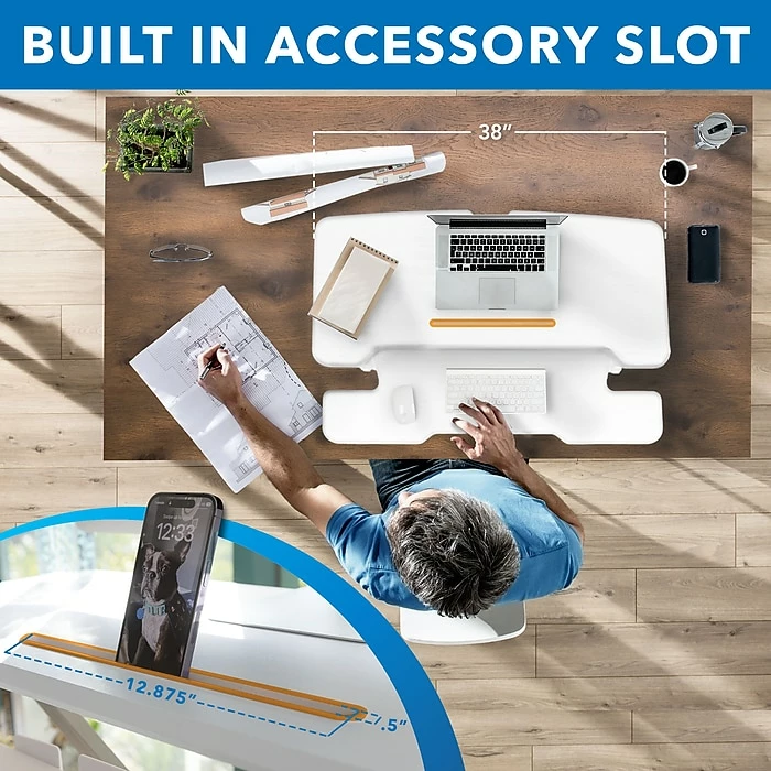 Mount-It! 5"-19"H Adjustable Standing Extra-Wide Desk Converter, White (MI-15005) 9 Mount-It! 5"-19"H Adjustable Standing Extra-Wide Desk Converter, White (MI-15005) - Image 7