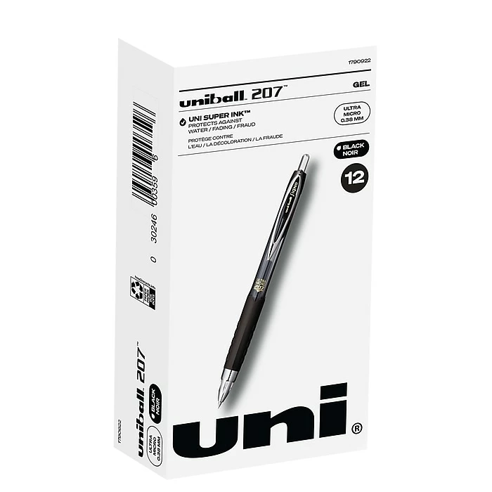 Uni-ball Uniball 207 Retractable Gel Pens, Ultra Micro Point, 0.38mm, Black Ink, Dozen (1790922) 3 Uni-ball Uniball 207 Retractable Gel Pens, Ultra Micro Point, 0.38mm, Black Ink, Dozen (1790922)