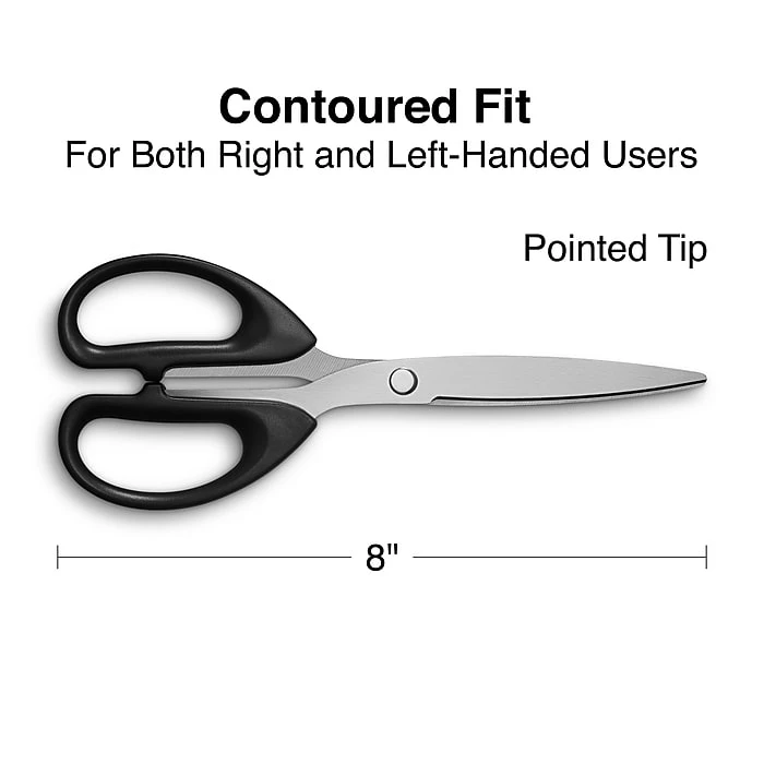 Staples 8" Pointed Tip Stainless Steel Scissors, Straight Handle, Right & Left Handed, 2/Pack (TR55043) 4 Staples 8" Pointed Tip Stainless Steel Scissors, Straight Handle, Right & Left Handed, 2/Pack (TR55043) - Image 2