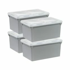 Iris Plastic File Box With Split Lid, Letter Size, Gray, 4/Pack (500167)