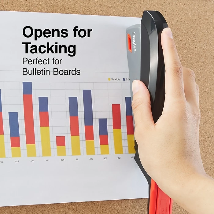 Staples One-Touch Desktop Stapler, 20 Sheet Capacity, Gray/Black/Red, 500 (44425) 8 Staples One-Touch Desktop Stapler, 20 Sheet Capacity, Gray/Black/Red, 500 (44425) - Image 6