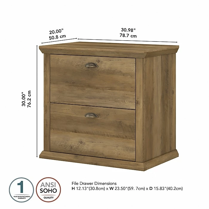 Bush Furniture Yorktown 2-Drawer Lateral File Cabinet, Letter/Legal, Reclaimed Pine, 30.98" (WC40580-03) 6 Bush Furniture Yorktown 2-Drawer Lateral File Cabinet, Letter/Legal, Reclaimed Pine, 30.98" (WC40580-03) - Image 4