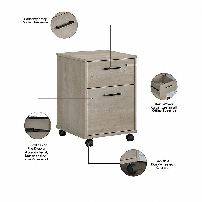 Bush Furniture Key West 2 Drawer Mobile Pedestal, Washed Gray (KWF116WG-03) 5 Bush Furniture Key West 2 Drawer Mobile Pedestal, Washed Gray (KWF116WG-03) - Image 3