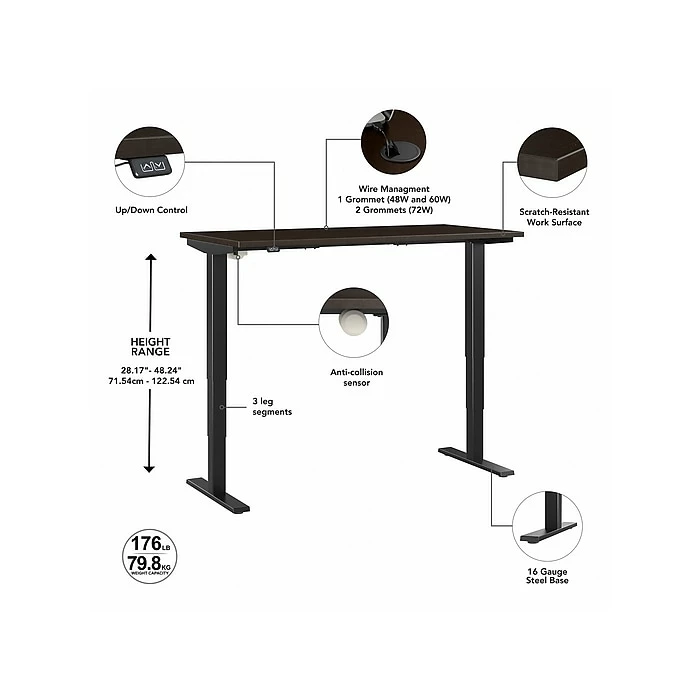 Bush Business Furniture Move 40 28"-48" Adjustable Standing Desk, Mocha Cherry/Black (M4S6030MRBK) 5 Bush Business Furniture Move 40 28"-48" Adjustable Standing Desk, Mocha Cherry/Black (M4S6030MRBK) - Image 3