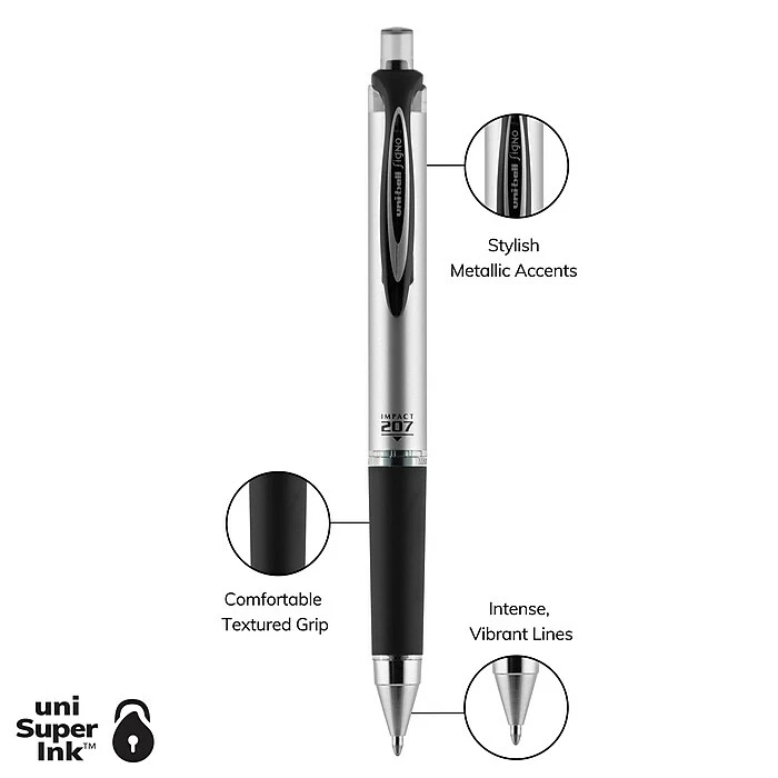 Uni-ball Uniball 207 Impact Retractable Gel Pens, Bold Point, 1.0mm, Black Ink (65870) 8 Uni-ball Uniball 207 Impact Retractable Gel Pens, Bold Point, 1.0mm, Black Ink (65870) - Image 6