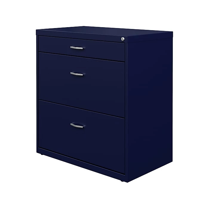 Space Solutions 3-Drawer Lateral File Cabinet, Letter/Legal Size, Lockable, 31.88"H X 30"W X 17.63"D, Navy (25073) 5 Space Solutions 3-Drawer Lateral File Cabinet, Letter/Legal Size, Lockable, 31.88"H X 30"W X 17.63"D, Navy (25073) - Image 3