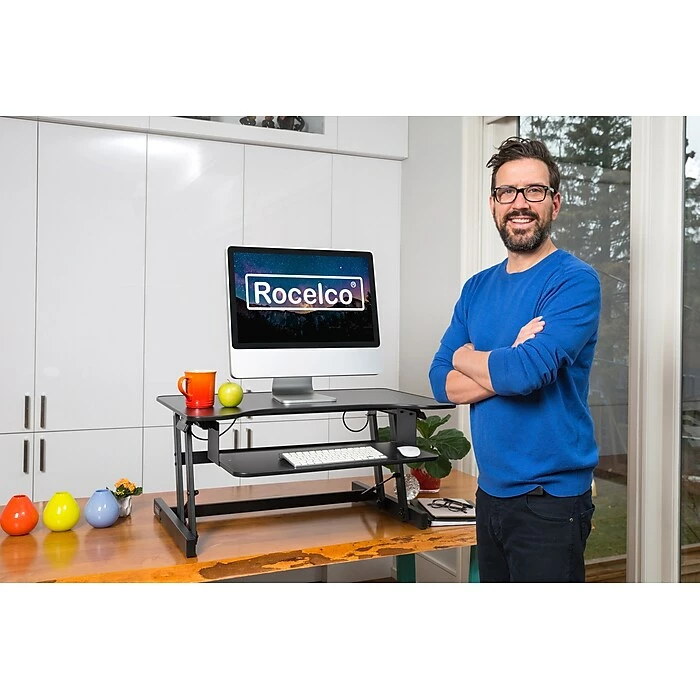 Rocelco 32" Height Adjustable Standing Desk Converter With Anti Fatigue Mat Bundle, Black (R ADRB-MAFM) 9 Rocelco 32" Height Adjustable Standing Desk Converter With Anti Fatigue Mat Bundle, Black (R ADRB-MAFM) - Image 7