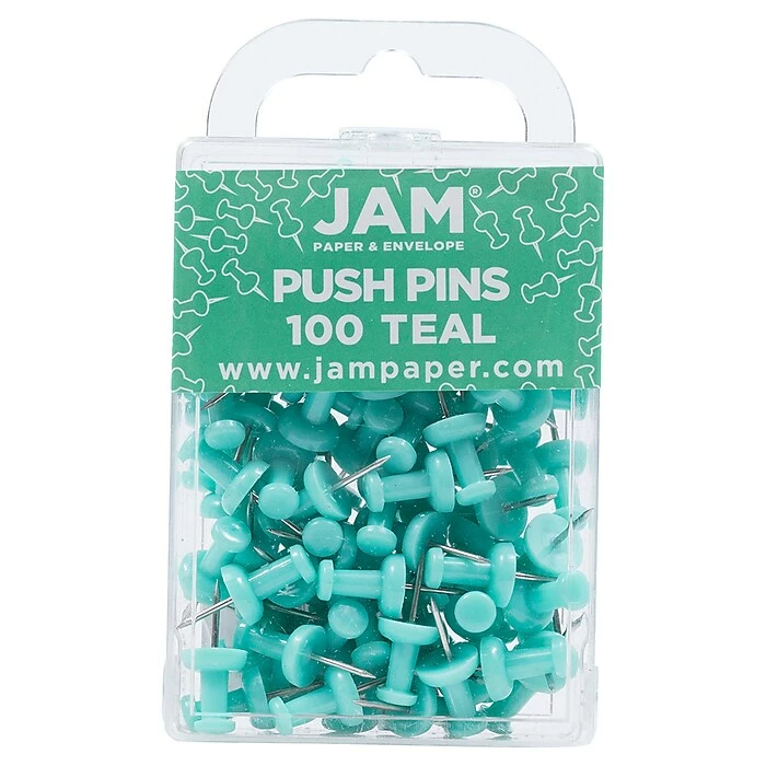 JAM Paper Push Pins, Teal, 100/Pack (22432067) 3 JAM Paper Push Pins, Teal, 100/Pack (22432067)