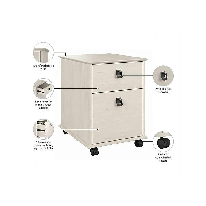 Bush Furniture Homestead 2-Drawer Mobile File Cabinet, Letter/Legal Size, Linen White Oak (HOF117LW-03) 5 Bush Furniture Homestead 2-Drawer Mobile File Cabinet, Letter/Legal Size, Linen White Oak (HOF117LW-03) - Image 3