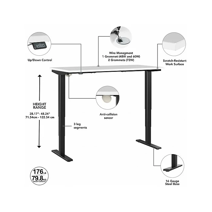 Bush Business Furniture Move 40 28"-48"H Electric Adjustable Standing Desk, White/Black (M4S4824WHBK) 5 Bush Business Furniture Move 40 28"-48"H Electric Adjustable Standing Desk, White/Black (M4S4824WHBK) - Image 3