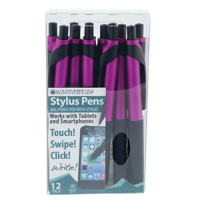 Monteverde® S-106 Clip Action One-Touch Ballpoint Pen With Front Stylus, 12/Pack, Magenta 4 Monteverde® S-106 Clip Action One-Touch Ballpoint Pen With Front Stylus, 12/Pack, Magenta - Image 2