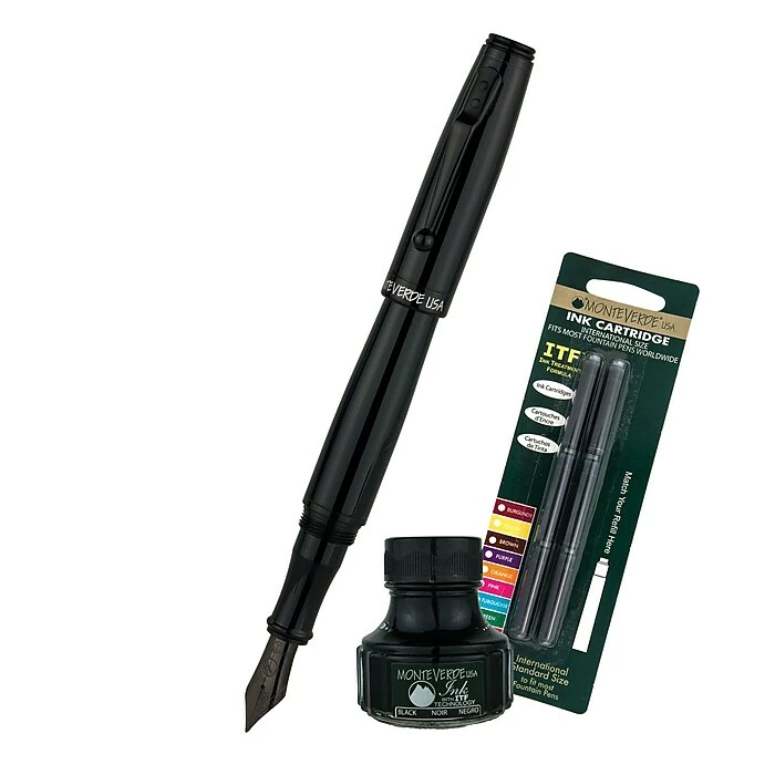 Monteverde® Invincia™ Color Fusion Fountain Pen W/6 Black Refills& 1 Black Ink Bottle, Stealth Black 3 Monteverde® Invincia™ Color Fusion Fountain Pen W/6 Black Refills& 1 Black Ink Bottle, Stealth Black