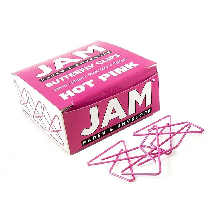 JAM Paper® Colorful Butterfly Paper Clips, Pink Paperclips, 15/Pack (332BYFU) 3 JAM Paper® Colorful Butterfly Paper Clips, Pink Paperclips, 15/Pack (332BYFU)