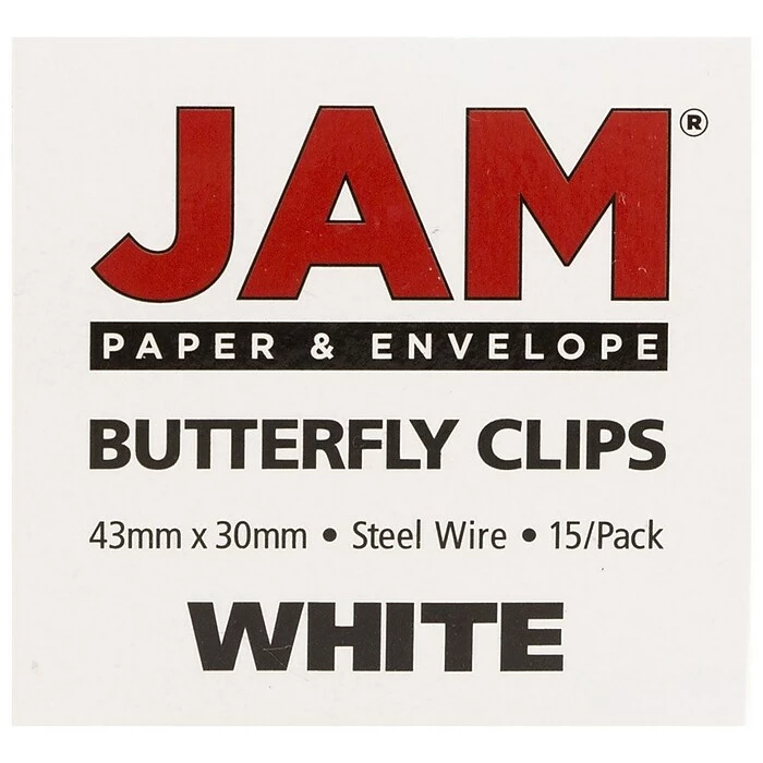 JAM Paper® Colorful Butterfly Paper Clips, White Paperclips, 15/Pack (332BYWH) 6 JAM Paper® Colorful Butterfly Paper Clips, White Paperclips, 15/Pack (332BYWH) - Image 4