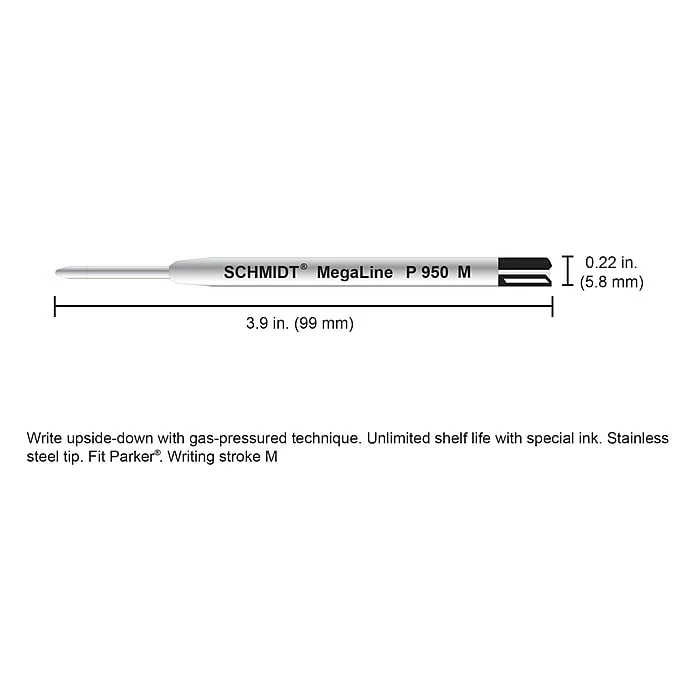 Schmidt P950 Megaline Pressurized Ballpoint Refill, Fits Parker Ballpoint Pens, Medium, Black, 2 Pack (SC58147) 7 Schmidt P950 Megaline Pressurized Ballpoint Refill, Fits Parker Ballpoint Pens, Medium, Black, 2 Pack (SC58147) - Image 5