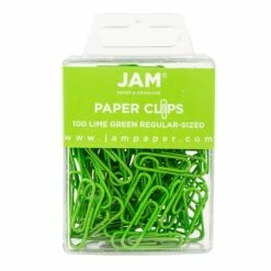 JAM PAPER Standard 1" Paper Clips, Lime Green, 1/Pack (2183624)