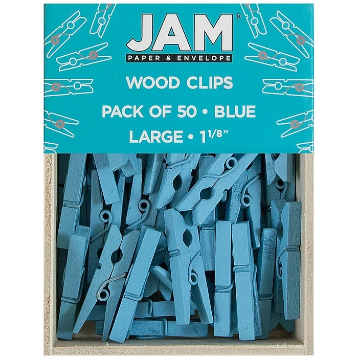 JAM Paper® Wood Clip Clothespins, Medium 1 1/8 Inch, Blue Clothes Pins, 2 Packs Of 50 (230726776A) 4 JAM Paper® Wood Clip Clothespins, Medium 1 1/8 Inch, Blue Clothes Pins, 2 Packs Of 50 (230726776A) - Image 2