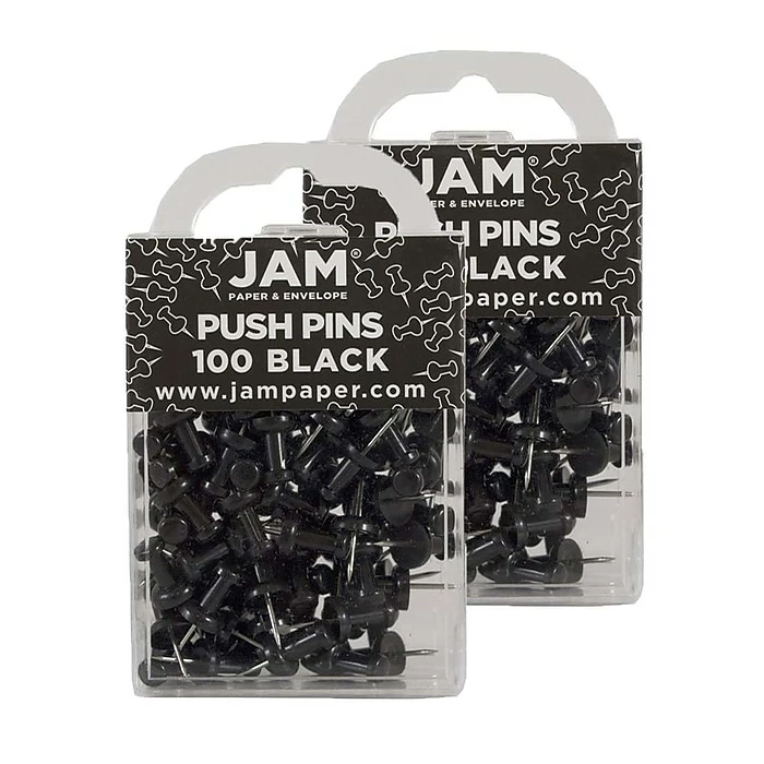 JAM Paper Push Pins, Black, 2 Packs Of 100 (222419046A) 3 JAM Paper Push Pins, Black, 2 Packs Of 100 (222419046A)