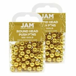 JAM Paper Colored Map Tacks, Gold, 2 Packs Of 100 (22432213A)