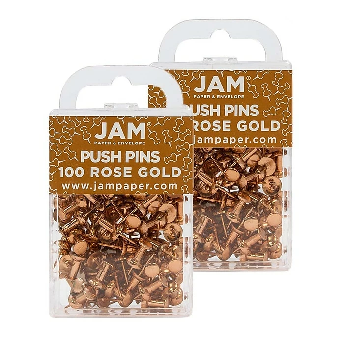 JAM Paper Pushpins, Rose Gold, 2 Packs Of 100 (22432063A) 3 JAM Paper Pushpins, Rose Gold, 2 Packs Of 100 (22432063A)