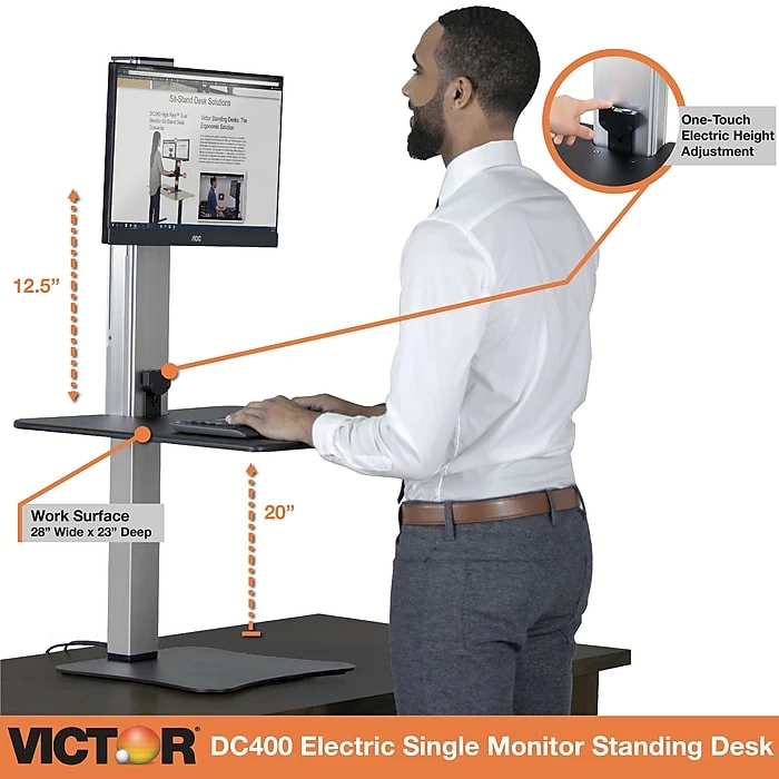 Victor Technology 28" W High Rise™ Electric Single Monitor Standing Desk, Laminate Wood (DC400) 4 Victor Technology 28" W High Rise™ Electric Single Monitor Standing Desk, Laminate Wood (DC400) - Image 2