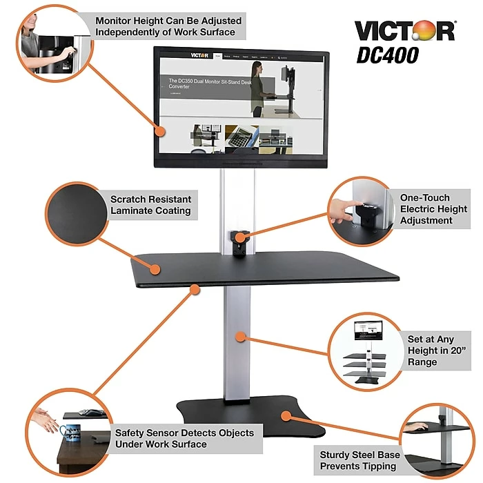 Victor Technology 28" W High Rise™ Electric Single Monitor Standing Desk, Laminate Wood (DC400) 5 Victor Technology 28" W High Rise™ Electric Single Monitor Standing Desk, Laminate Wood (DC400) - Image 3