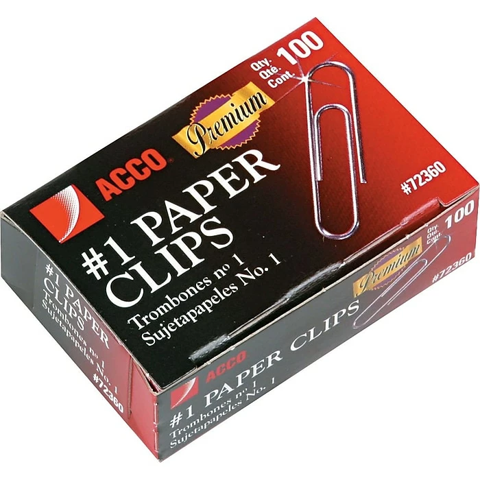 ACCO Premium #1 Paper Clips, #1, Silver 1,000/PK (ACC72360) 3 ACCO Premium #1 Paper Clips, #1, Silver 1,000/PK (ACC72360)