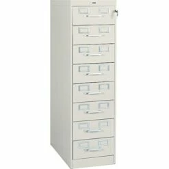 8-Drawer Multimedia Cabinet For 3x5 & 4x6 Cards, Putty, 43,400 Card Capacity, 52Hx15Wx28-1/2"D