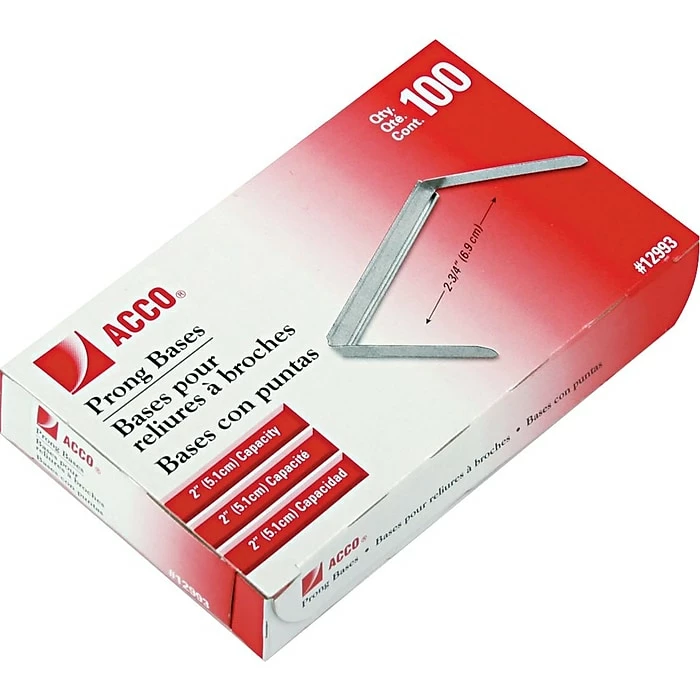 ACCO® 2" Economy Prong Fasteners, Base Only, Tin Coat, 100/Box (12993) 4 ACCO® 2" Economy Prong Fasteners, Base Only, Tin Coat, 100/Box (12993) - Image 2