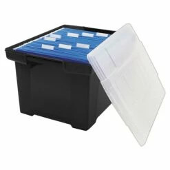 Storex Storage Plastic File Tote With Comfort Grips, Letter/Legal Size, Black/Clear (61528U01C)