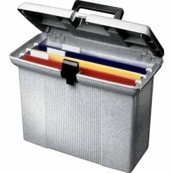 Esselte Portfile Plastic File Box W/ Hinged Lid, Letter Size, Granite (ESS41737)