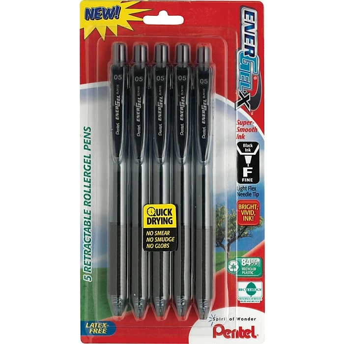 Pentel® EnerGel-X™ RollerGel Retractable Gel-Ink Pens, Medium Point, Black Ink, 5/Pack (BL107BPS5A) 3 Pentel® EnerGel-X™ RollerGel Retractable Gel-Ink Pens, Medium Point, Black Ink, 5/Pack (BL107BPS5A)