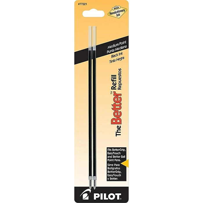 Pilot Ball Point Pen Refill, Medium Point, 1.0 Mm, Black Ink, 2/pk 3 Pilot Ball Point Pen Refill, Medium Point, 1.0 Mm, Black Ink, 2/pk