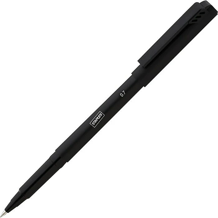 Staples® Rollerball Pens, Medium Point, 0.7 Mm, Black Ink / Black Barrel, 12/Pk 3 Staples® Rollerball Pens, Medium Point, 0.7 Mm, Black Ink / Black Barrel, 12/Pk
