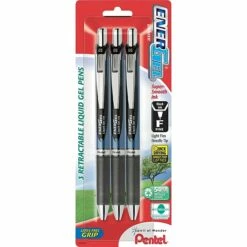 Pentel EnerGel RTX Retractable Gel Pens, Needle Tip Fine Point, Black Ink, 3/Pack (BLN75BP3A)