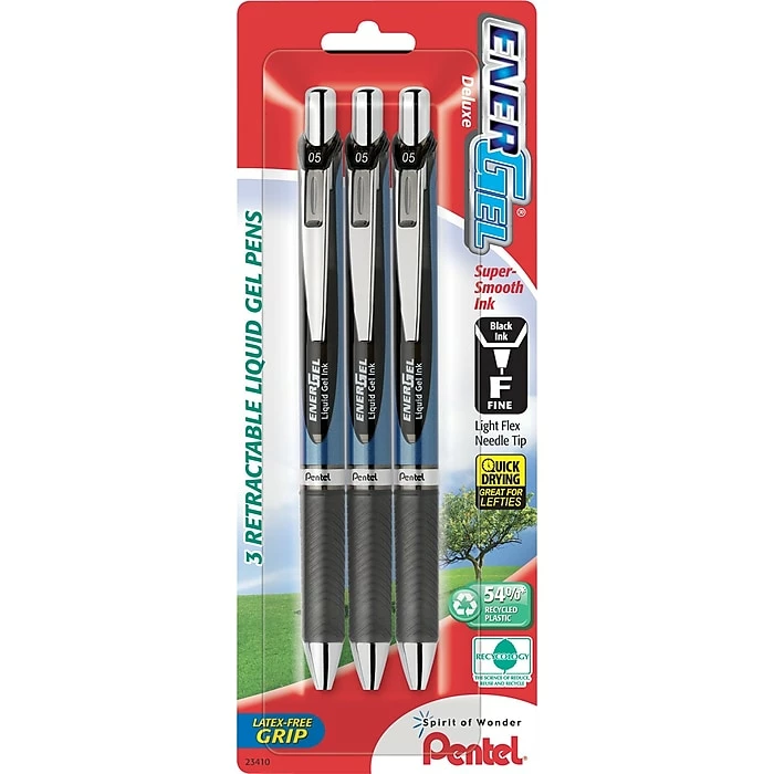 Pentel EnerGel RTX Retractable Gel Pens, Needle Tip Fine Point, Black Ink, 3/Pack (BLN75BP3A) 3 Pentel EnerGel RTX Retractable Gel Pens, Needle Tip Fine Point, Black Ink, 3/Pack (BLN75BP3A)